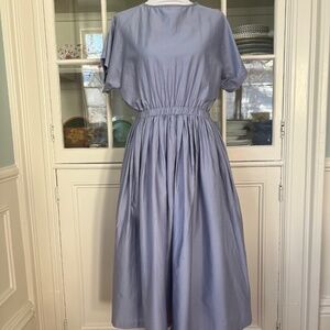 Black Crane Blue Cotton Long Dress, Small-Medium